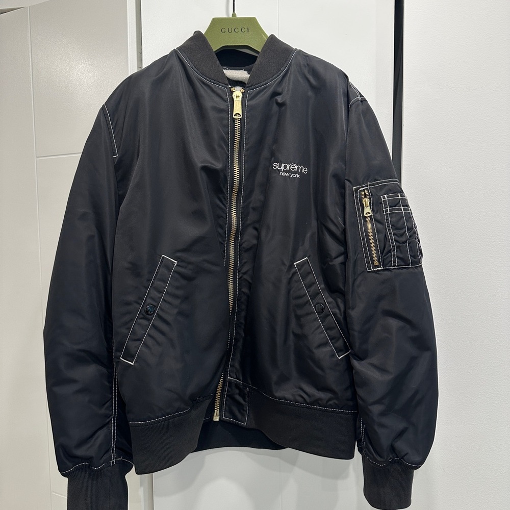 Supreme Black Varsity Bomber Jacket reversible